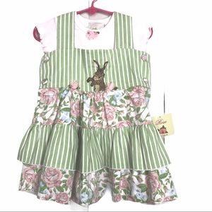 NWT 18-24 Mo Rose Cage Easter Bunny Jumper w‎ Cap Sleeve Tee 2pc Set SPRING